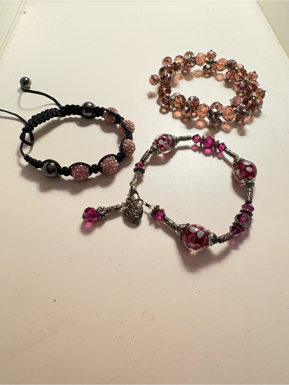 Three-Piece Women's Pink Beaded Bracelet Set